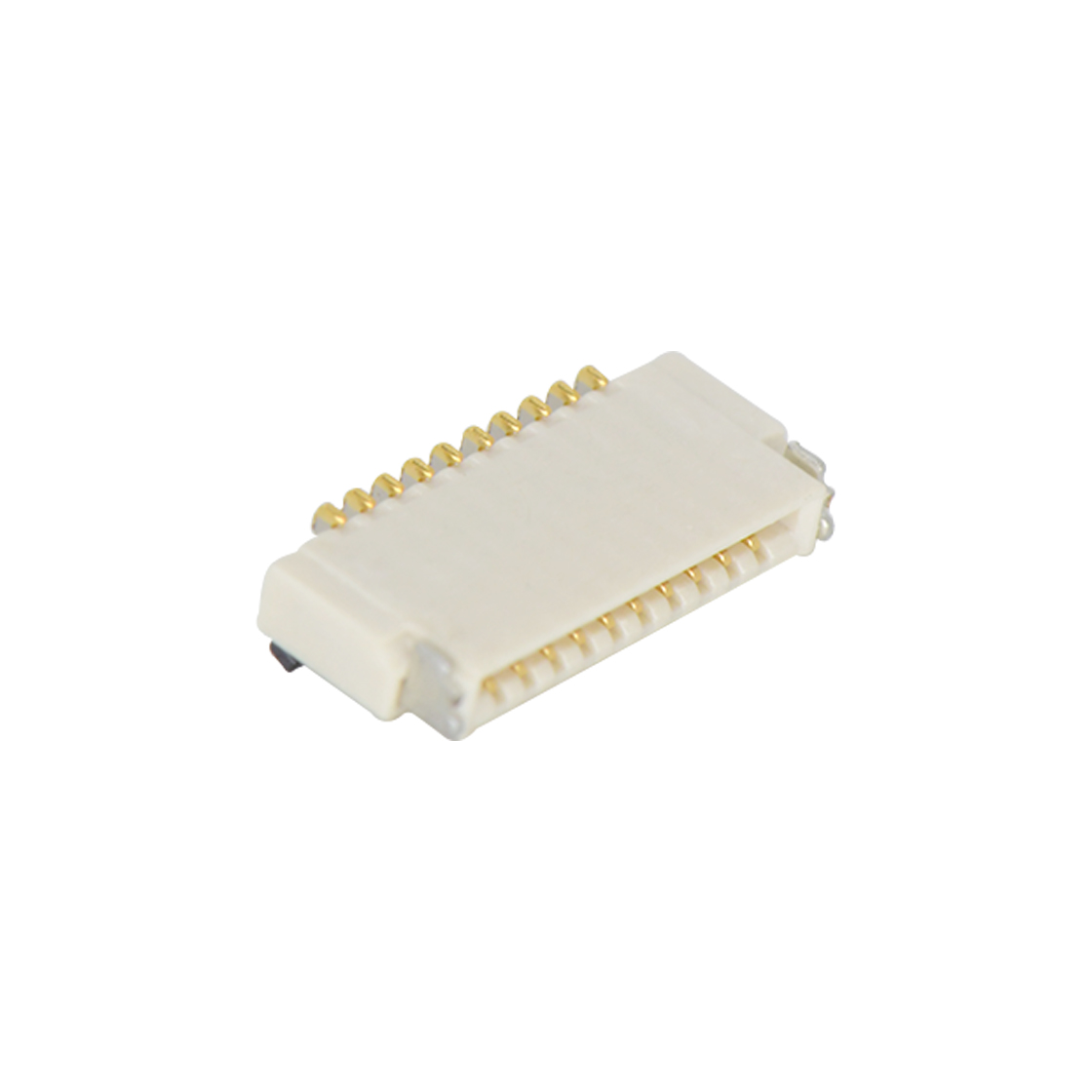 Pitch 0.50mm 90°H1.00mm 卧贴双面接后掀盖 SMT型 FPC 10pin 本色 镀半金接触点及焊接脚点1u，镍底35-60u.